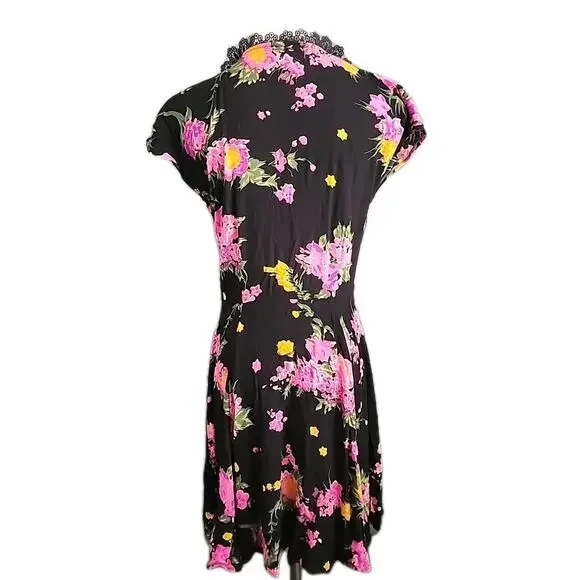 Free People Womens Size 4 Boho Alora Floral Lace Collared Cap Sleeve Mini Dress - Picture 7 of 7